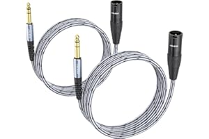 JOLGOO 1/4 Inch TRS to XLR Male Cable, Balanced 6.35mm TRS Plug to 3-pin XLR Male, Quarter inch TRS Male to XLR Male Microphone Cable, 6.6 Feet 2 Pack