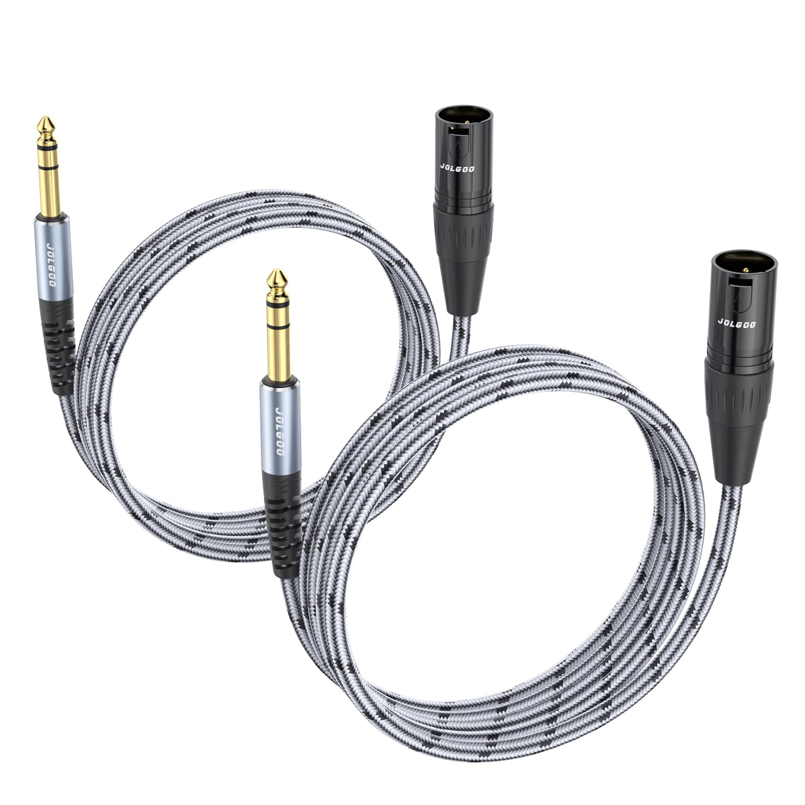 JOLGOO 1/4 Inch TRS to XLR Male Cable, Balanced 6.35mm TRS Plug to 3-pin XLR Male, Quarter inch TRS Male to XLR Male Microphone Cable, 2 Meters 2 Pack