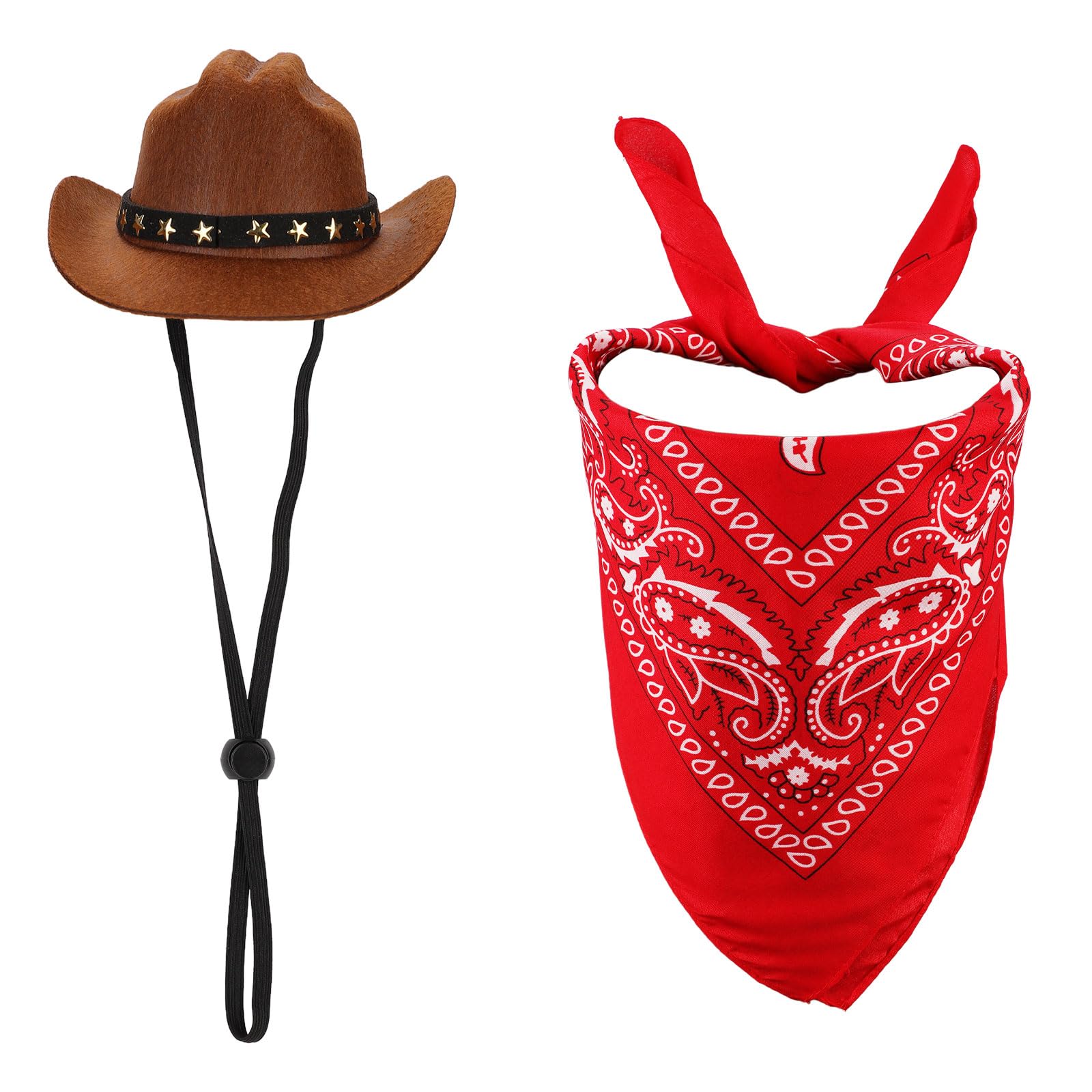 PEUTIER Pet Cowboy Costume for Small Dogs & Cats - Brown & Red, Hat & Bandana, Retro, Halloween