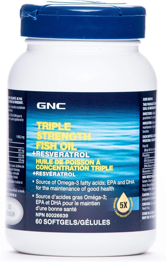 GNC Triple Strength Fish Oil + Resveratrol, 60 Softgels, Great Source