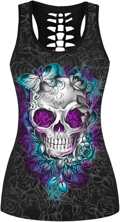 Aivtalk - Camiseta sin Mangas con Impresión Calavera Chaleco Casual Atractivo Verano para Chicas Mujeres