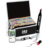 Brled 262 Colors Alcohol Markers with Free App, Chisel & Fine Tip Alcohol-Based Marker Set for Adults, Dual Tip Artist Markers for Drawing, Coloring Illustration, Painting and Great Gift Idea