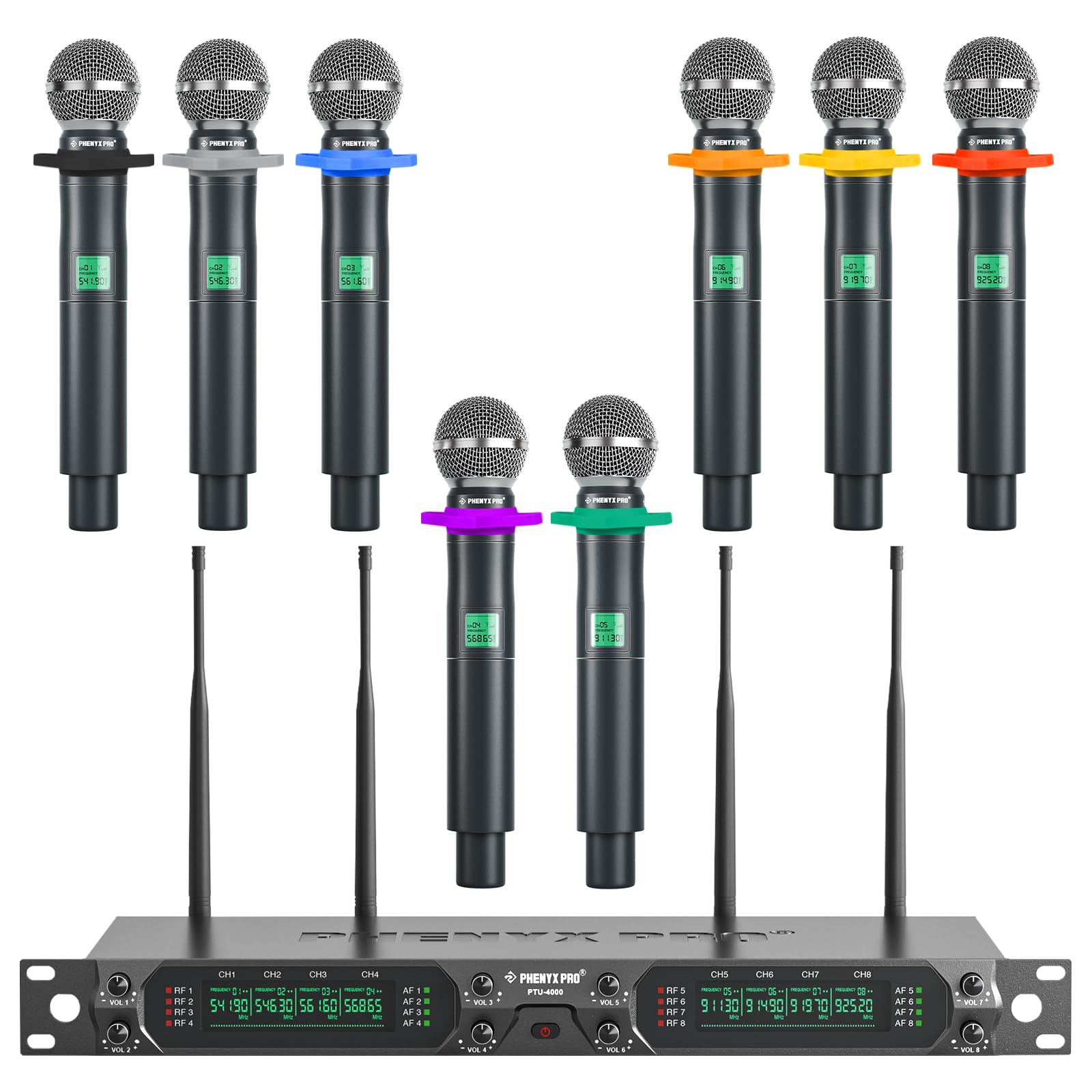 Phenyx Pro Wireless Microphone System, 8-Channel UHF Cordless Mic With