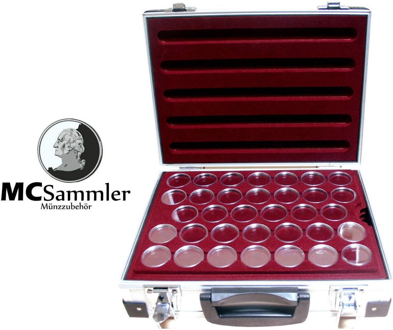 MC.Sammler Aluminium Coin Case with 5 Coin Trays for 170 Pieces 10 20 25 Euro Coins in Capsules, silver - Image 3