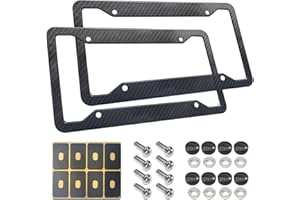 BGMVFK Carbon Fiber License Plate Frame- 2 Pack Black Aluminum Front & Rear Auto Car Tag Holder Cover, Heavy Duty Bracket with Mount Hardware, Screws, Caps, Rattle Proof Pads