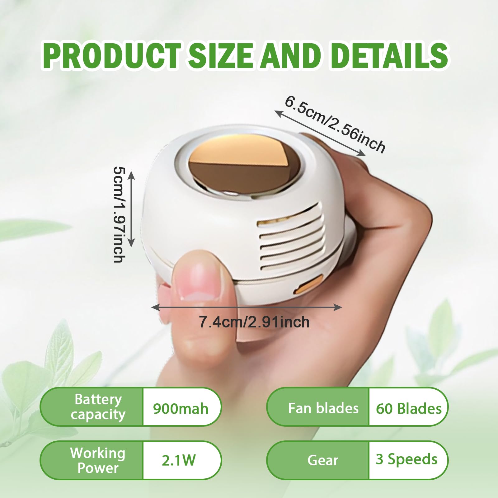 Wshxjzyay Portable Silent Mini Bladeless Fan Clip on, Portable Silent Mini Bladeless Electric Fan, For Outdoor & Travel & Office, Travel Accessories, Gift, Adjustable 3-Speed (Type-c, White)