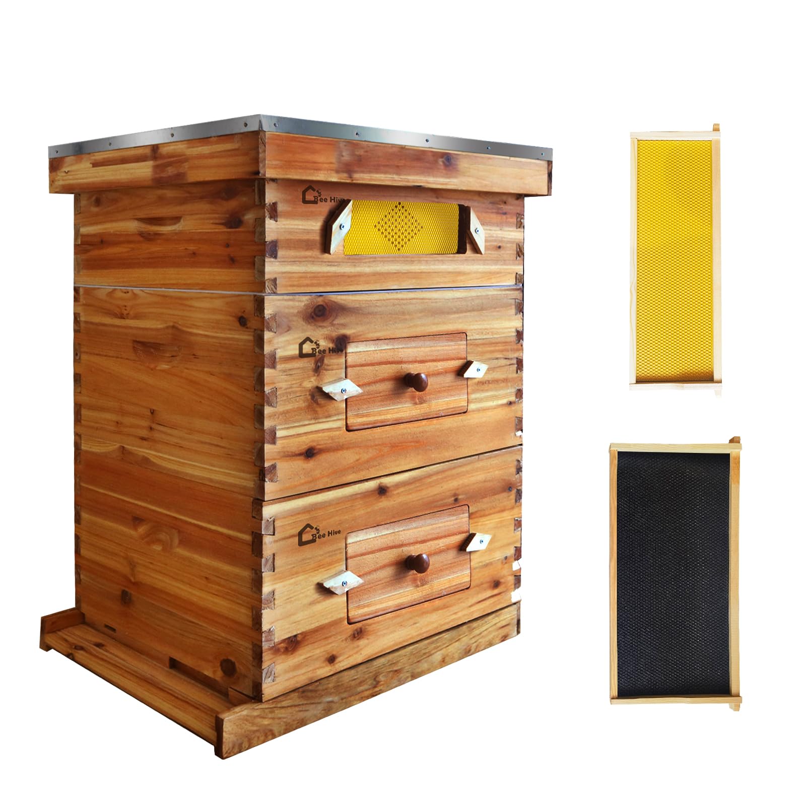 Photo 1 of 10-Frame Langstroth Beehive Starter Kit, Wax-Coated Complete Beehive Kit Includes 2 Deep Hive Bee Box and 1 Bee Hive Super with Acrylic Window, Beehive Frames and Foundation for Beekeeping Supplement