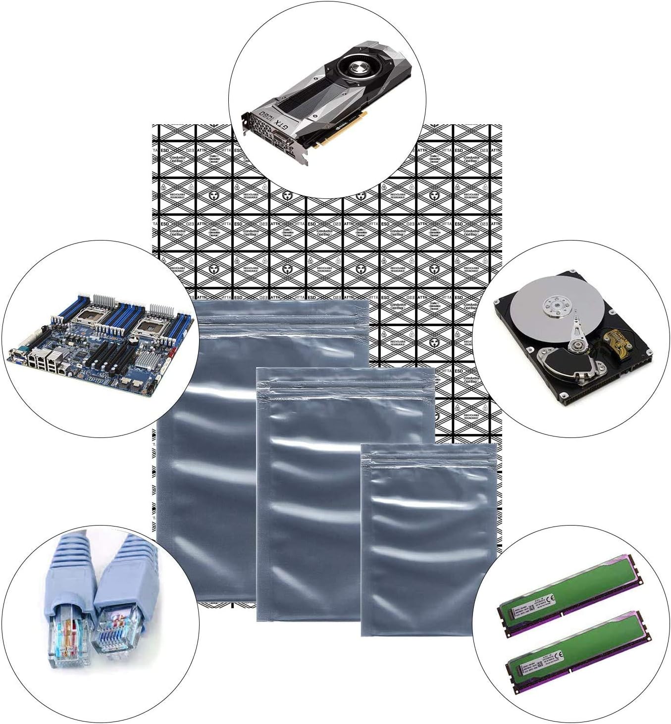 Larcenciel Anti Static Bags ESD Shielding Bag w/Labels, 55 Pc Mixed