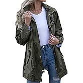 Kikibell Rain Jacket Women Striped Lined Hooded Lightweight Raincoat Outdoor Waterproof Windbreaker