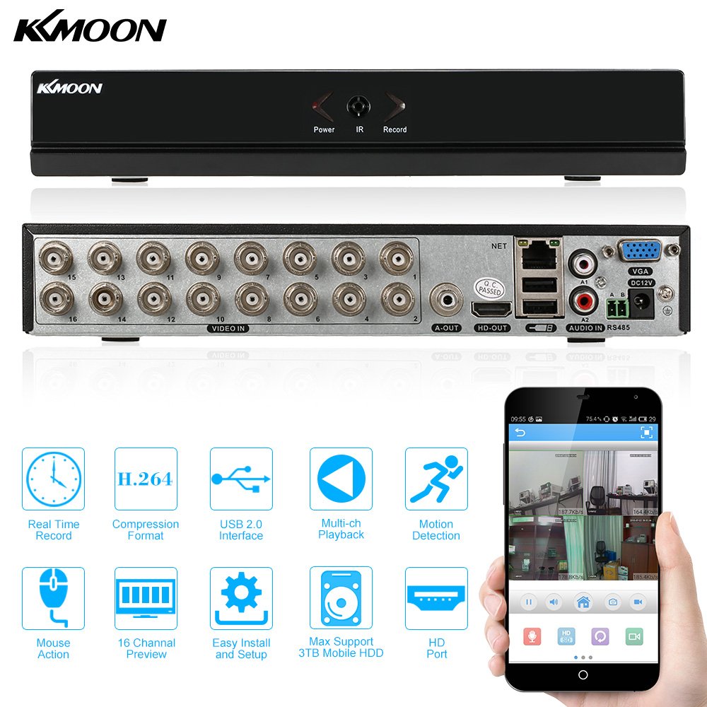 KKmoon 16 Channel Standalone CCTV DVR Recorder 960H H.264 HDMI VGA Output  Video Surveillance Pre-alarm Recording 16-ch video 2-ch Audio input  Pre-alarm ...