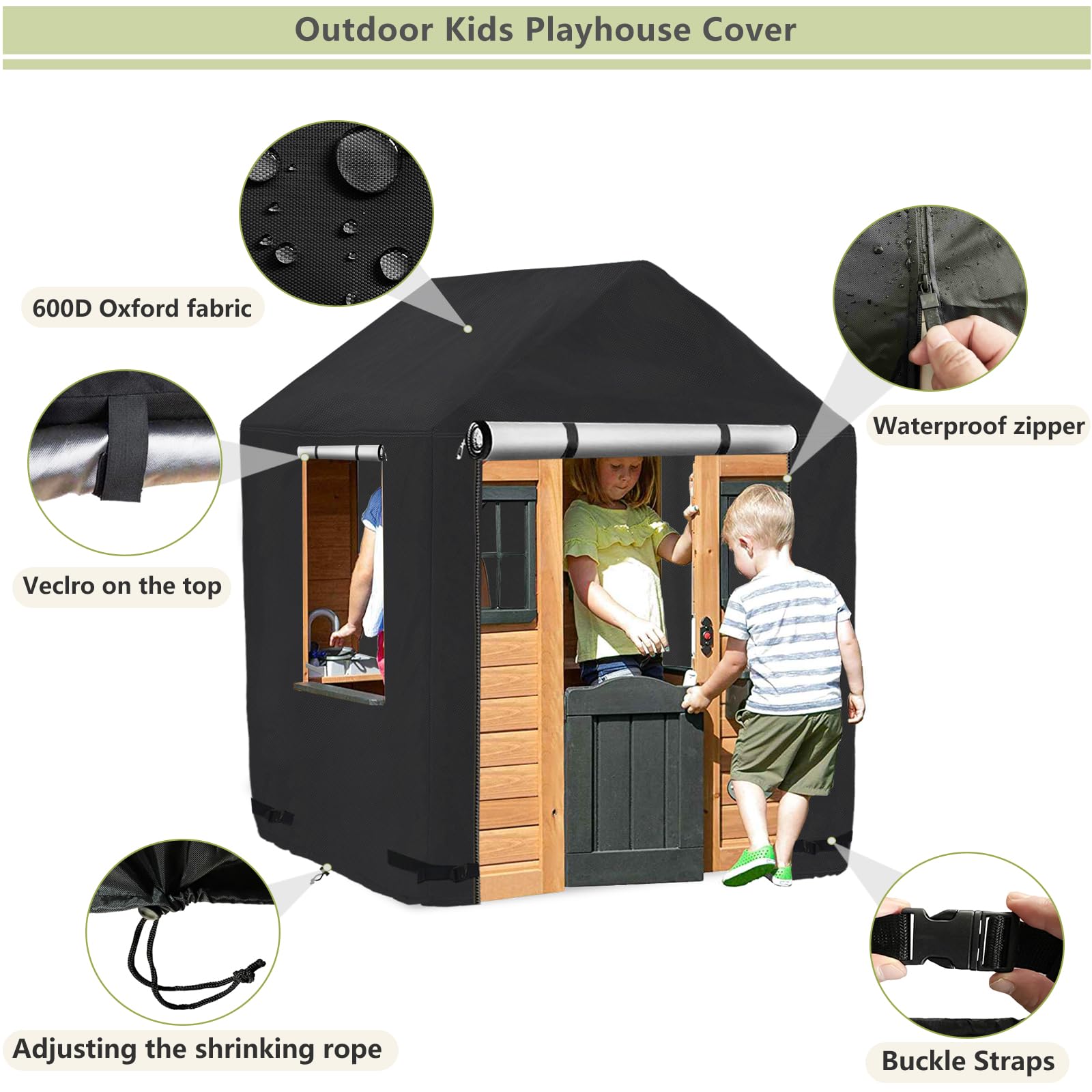 Outdoor Kids Playhouse Cover,Waterproof Cover for Backyard Discovery Outdoor Wooden Playhouse And Other Brands Kids' Playhouse Of The Same Size(Black-43