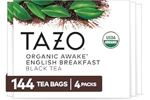 TAZO Organic Awake English Breakfast Black Tea Bags, Bold Traditional Breakfast-Style Black Tea, 144 Total Tea Bags (36ct - Pack of 4)