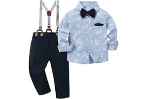 YALLET Toddler Baby Boy Clothes Suit Gentleman Wedding Outfits, Formal Dress Shirt+Bowtie+Vest+Boutonniere+Suspender Pants