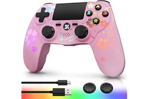 Kujian Wireless Controller for PS4 with RGB LED Modes, Gaming Remote with USB-C Charge Cable/Dual Shock/6-Axis Gyro/3.5mm Audio Jack/Speaker, Gaming Controller for Playstation 4/PS3(Pink)