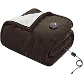 GOTCOZY Heated Blanket Electric Throw 50''X60''- Electric Throw Blanket with One Touch Button 10 Heating Level & 9 Time Settings Heating Blanket, Machine Washable (Brown)