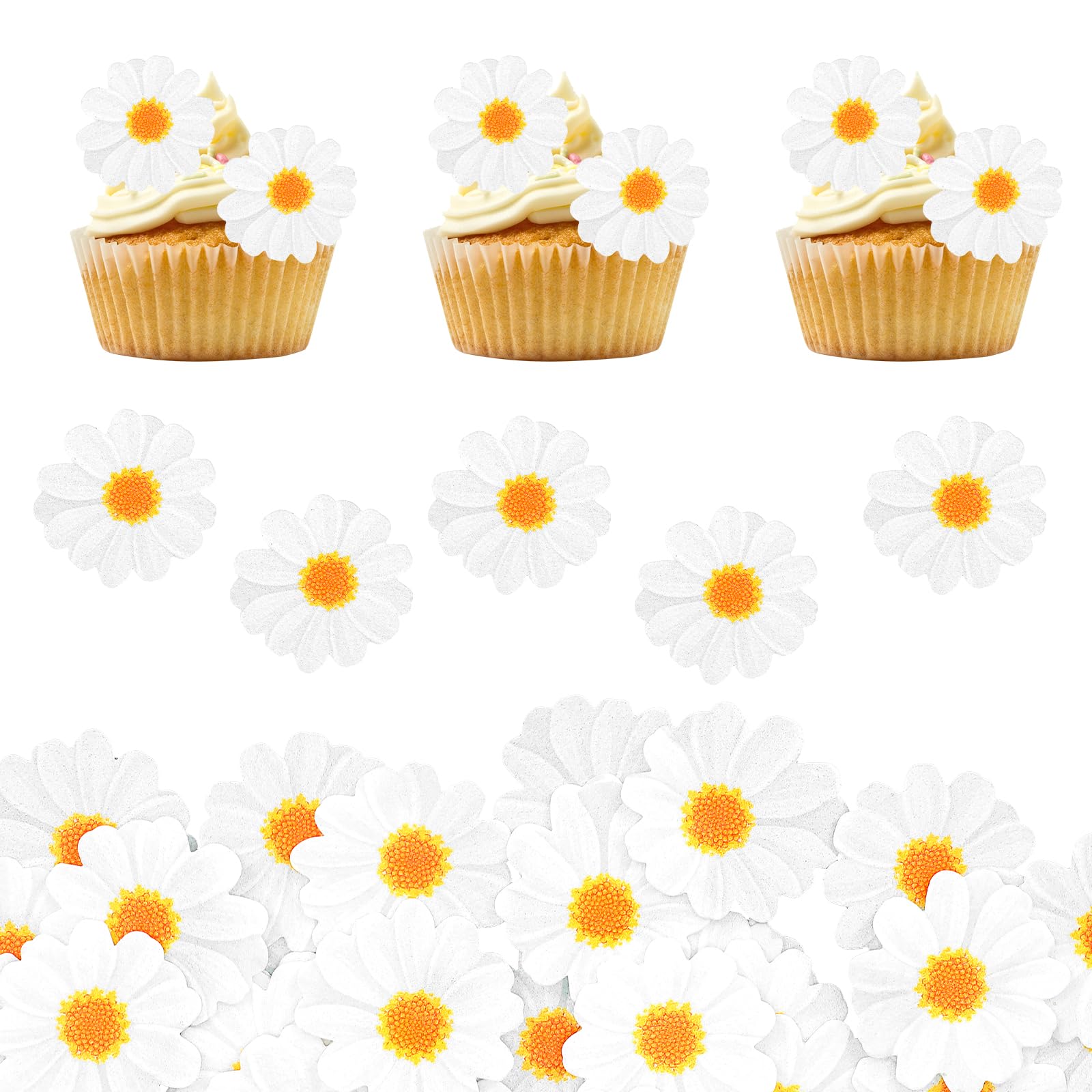 Photo 1 of 40PCS Daisy Cake Decorations Edible Daisy Cake Decorations Wafer Paper Cakes Decor White Daisys Flower Cupcake for Birthday Wedding Bridal Baby Shower Party Decoration Supplies White