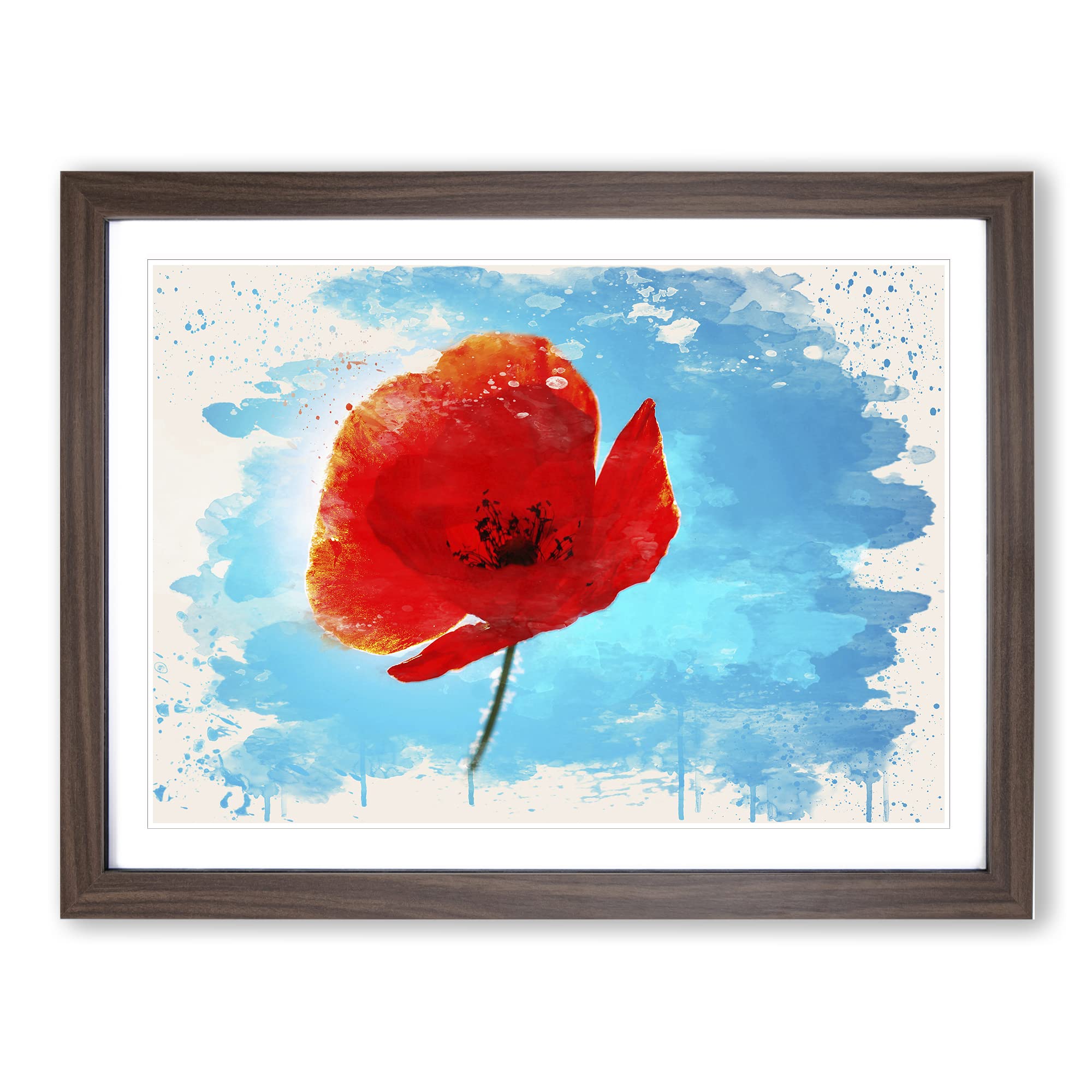 Red PModern OPpy Flower No.1 Modern FC Framed Wall Art Print, Ready to Hang Picture for Living Room Bedroom Home Office Décor, Walnut A4 (34 x 25 cm)