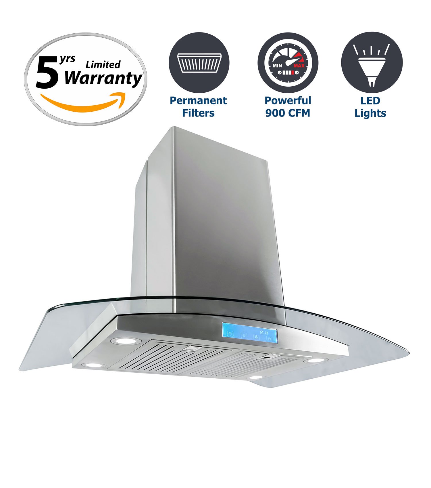 Cosmo 36 In. 900 CFM Ducted Island Range Hood With With Tempered Glass