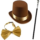 Tigerdoe Brown Top Hat and Bow Tie with Walking Scepter- 3 Pc Chocolate Factory Costume Set - Steampunk Top Hat Brown