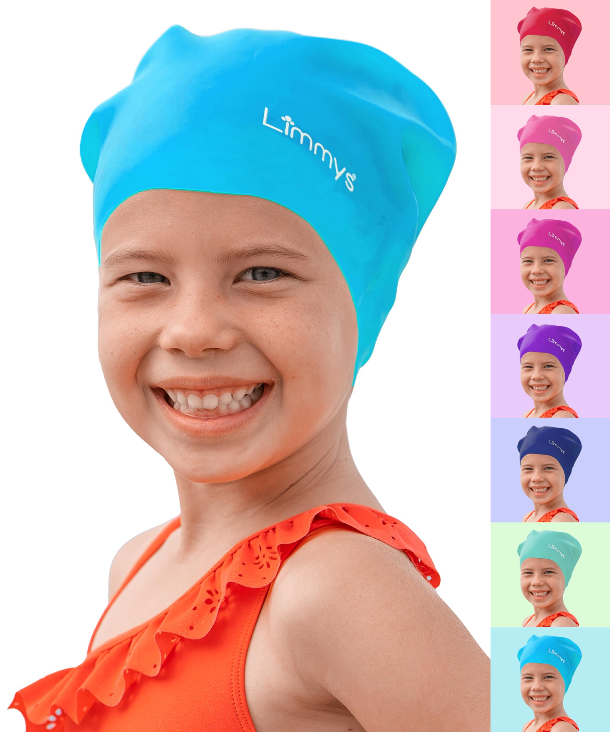 Limmys Kids Swim Cap – 100% Silicone Swim Cap for Long Hair – Soft, Stretchy & Comfortable Swimming Cap – Designed for Durability & a Tangle-Free Experience