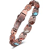 Feraco Pure Copper Bracelets for Women, Ultra Strength Magnetic Bracelet with 3800 Gauss Magnets & Natural Turquoise & Stones, Adjustable, Jewelry Gift