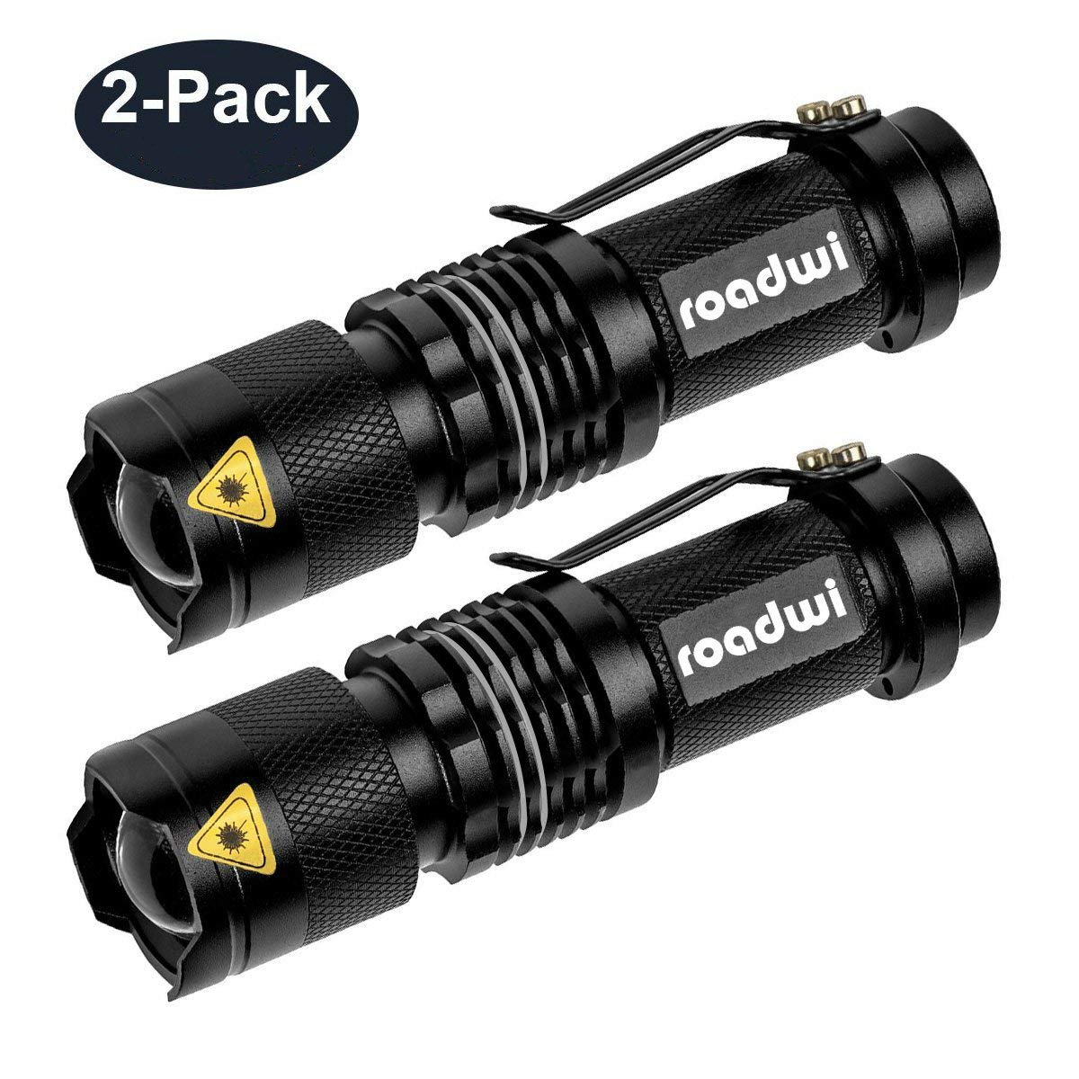 [2 PACK] Roadwi Mini Taschenlampe, Zoomable LED Taschenlampe, 3 Leuchtmodi, IP44 wasserdicht, LED Camping Lampe, Outdoor Lampe für Camping, Outdoor, Wandern, Laufen, Radfahren, Angeln, Abenteuer