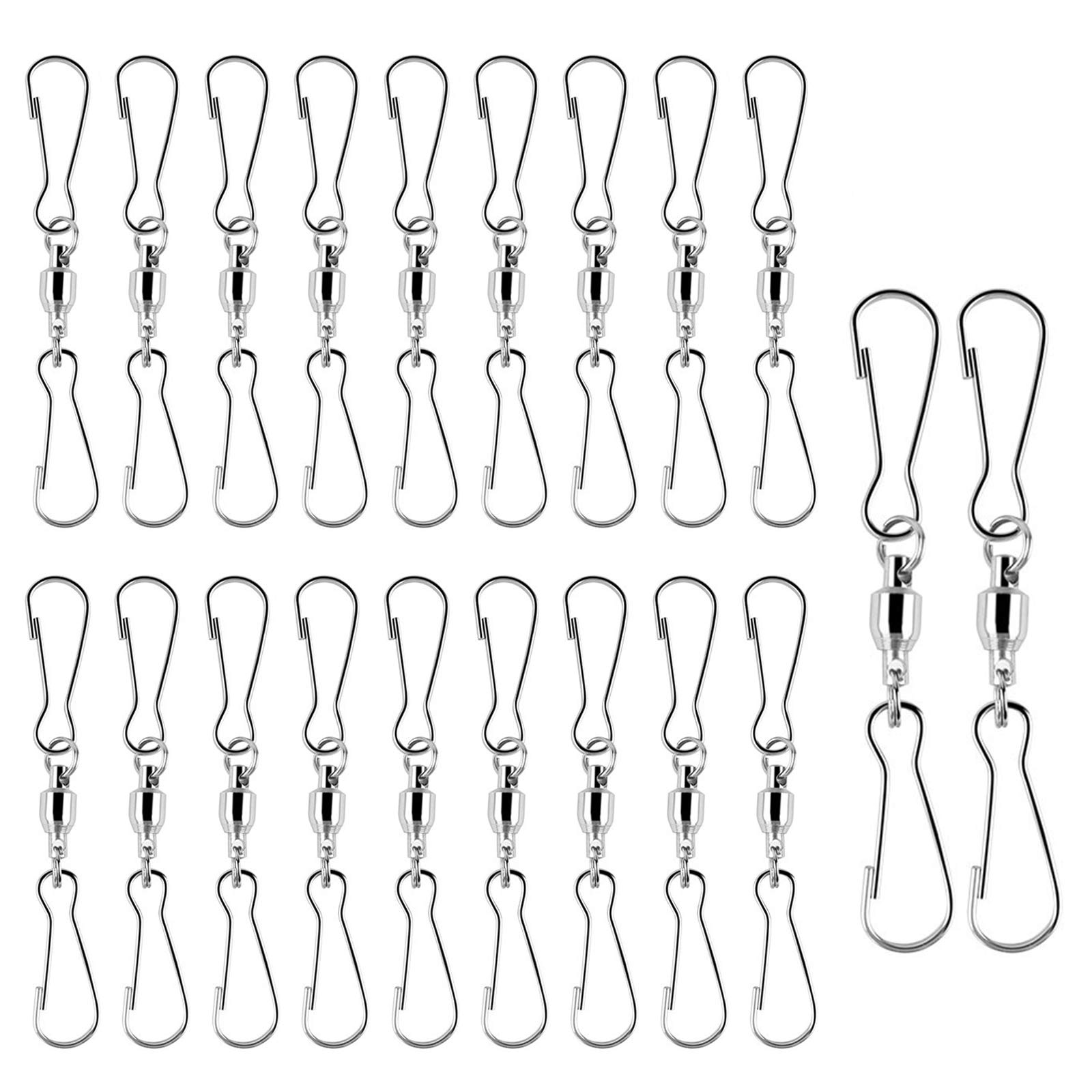 Ledoo 20 Pack Swivel Hooks Clips Wind Spinner Dual Hook Clips Hanging Wind Chimes Crystal Twisters Party Supplies (Silver)