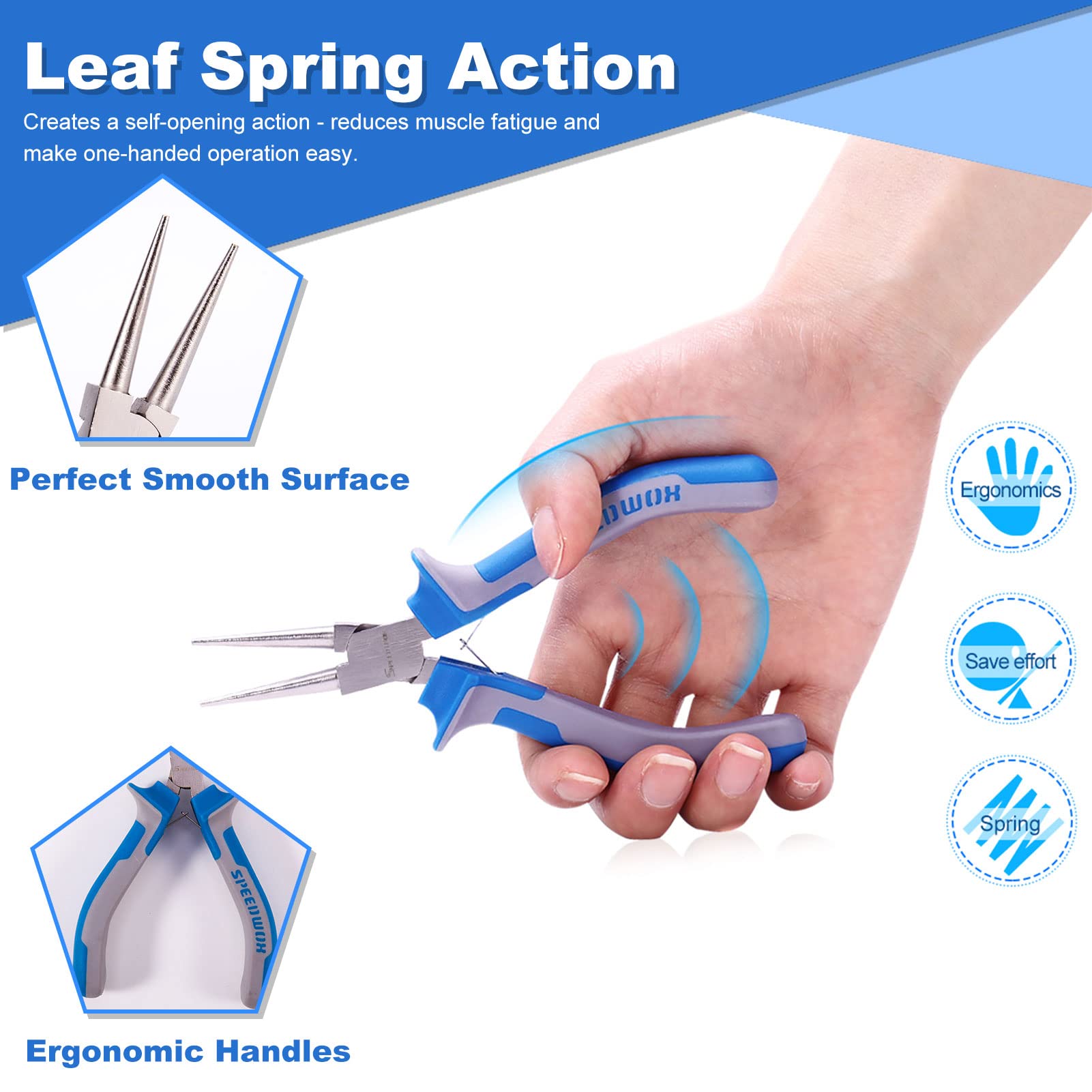 SPEEDWOX 5 Inch Round Nose Pliers - Mini Ultra Tapered Jaw Precision Nippers with Spring - Ideal for Small Jewelry Making & Crafting