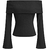 CIDER Off The Shoulder Tops for Women Long Sleeve Going Out Y2K Tops Knit Pullover Fall Outfits Trendy