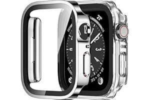Amizee 2 Pack Case Compatible with Apple Watch Series 9 Series 8/7 45mm Case with Built-in Screen Protector, Ultra-Thin Hard PC Straight Edge Anti-Scratch Protective Cover for iWatch (Silver/Clear)
