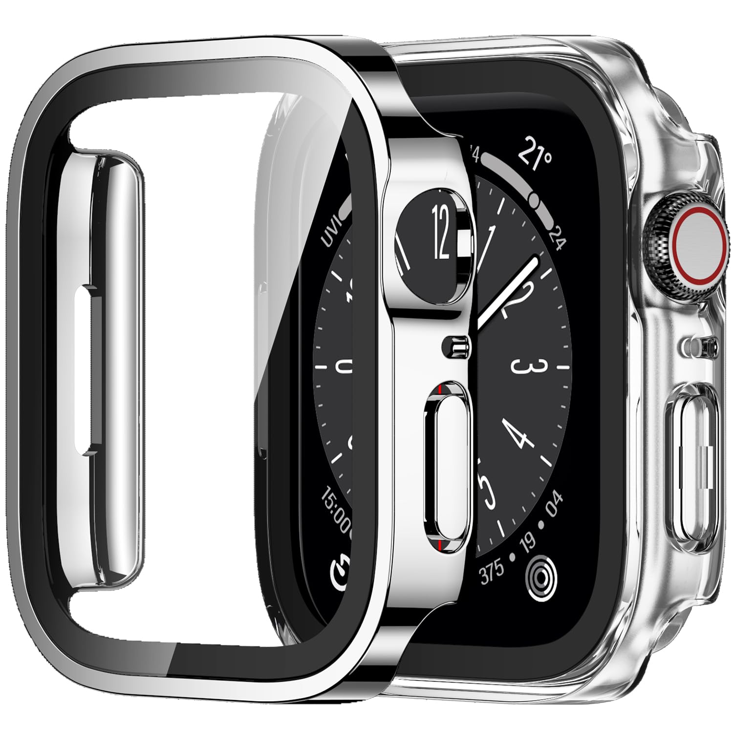 Amizee 2 Pack Case Compatible with Apple Watch Series 9/8 Series 7 45mm Case with Built-in Screen Protector, Ultra-Thin Hard PC Straight Edge Anti-Scratch Protective Cover for iWatch (Silver/Clear)