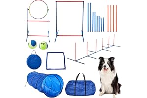 Ganggend Dog Agility Training Equipment, Dog Agility Set with Tunnel, Agility Hurdle, Weave Poles, Jump Ring, Pause Box, Dog Obstacle Course Backyard for Outdoor Indoor, Storage Bag Included