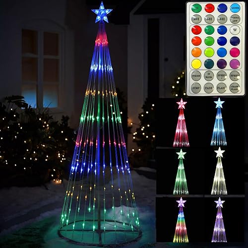 6ft Outdoor Christmas Decoration Cone Tree - Light Up Colour Changing LED Lights Pyramid Christmas Tree - Indoor/Outdoor - (180cm / 6 Foot)