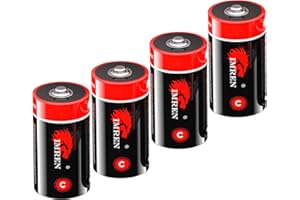 Imren Rechargeable Lithium C Batteries,4 Pack C Cell Battries with 4-in-1 USB-C Charging Cable,LR14 1.5V Lithium Batteries C Size 6000mWh for Flashlights, Remote Controls, Radios, Clocks, Toys