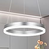 Mccokaige 12" Nickel Led Ring Chandelier Ring Modern Led Chandelier Modern Pendant Lights Adjustable Height Light Contemporar
