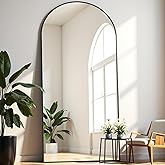 Dewfig Full Length Mirror, 71"*26" Arched Full Body Mirror with Stand, Large Floor Mirrors for Leaning or Hanging, Big Mirrors for Bedroom, Living Room,Dressing Room, Aluminum Alloy Frame, Black