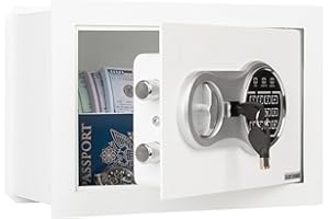 STALWART Wall Safe - Digital Safety Box with Passcode for Quick Access and Backup Key - Personal Safe for Cash or Jewelry - Wall Safes by Paragon (White)