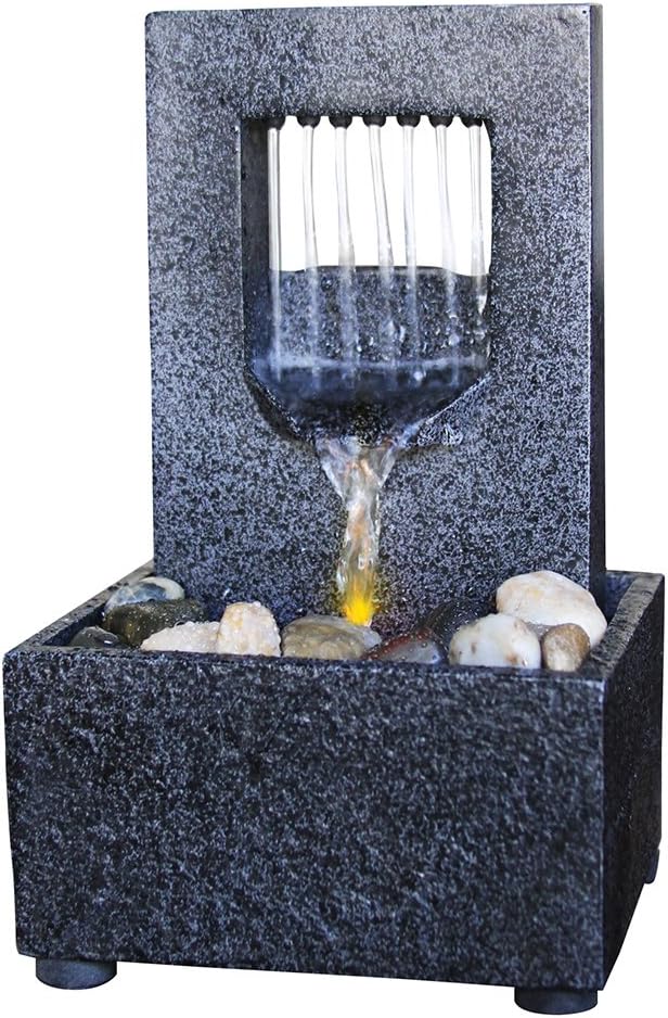 Indoor Fountains & Accessories - Nature's Mark Raining Spout LED Relaxation Water Fountain with Authentic River Rocks