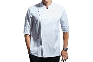 KITCHIEF Chef Coat Stretch Lightweight Chef Jacket Soft Black Chef Coat Men Half Sleeve Chef Uniform for Kitchen,Restaurant