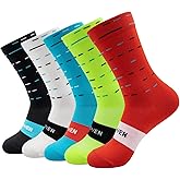 Yelewen Cycling Socks Compression Athletic Crew Running Socks Mens Womens Hiking Riding Bike Workout Climbing Sports 5 Pairs