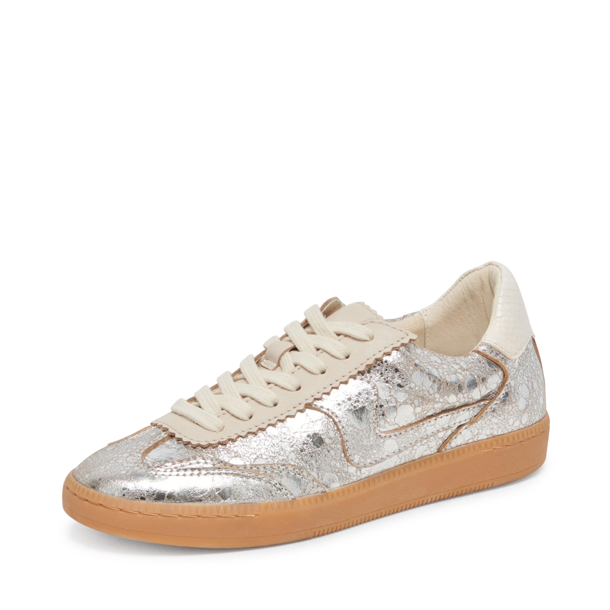Dolce Vita Women’s Notice Sneaker, Silver Distressed Leather, 9.5
