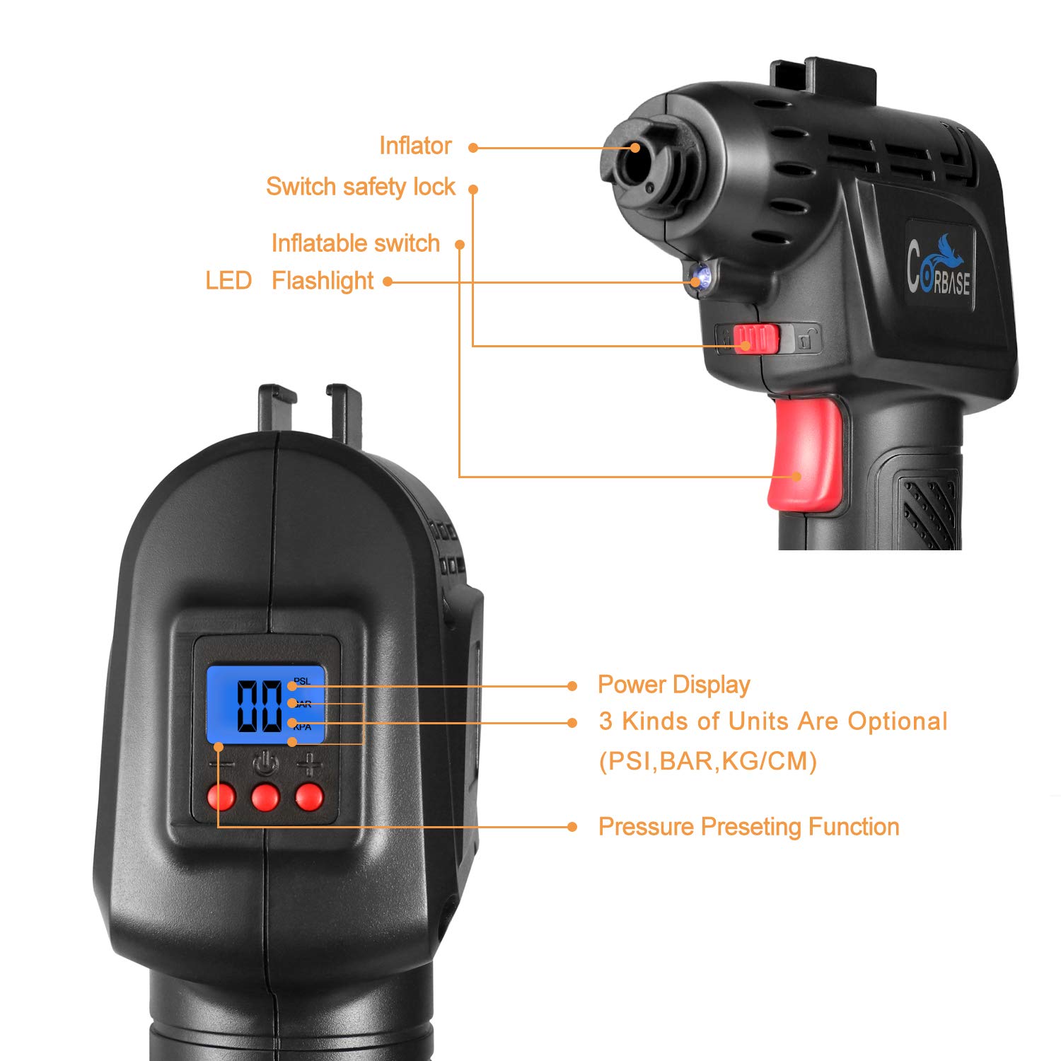 Portable Hand Held Air Compressor Electric Cordless Tire Inflator Pump