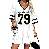 Jersey Shirts for Women Y2K Striped Number Graphic V Neck T Shirt Oversized Football Jerseys Casual Streetwear Tops