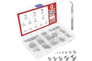 QCQIANG 620Pcs 12 Size Precision Steel Balls, Coin Ring Making Balls Assortment Kit 1mm, 2mm, 2.5mm, 3mm, 3.5mm, 4mm, 4.5mm, 5mm, 5.5mm, 6mm, 7mm, 8mm