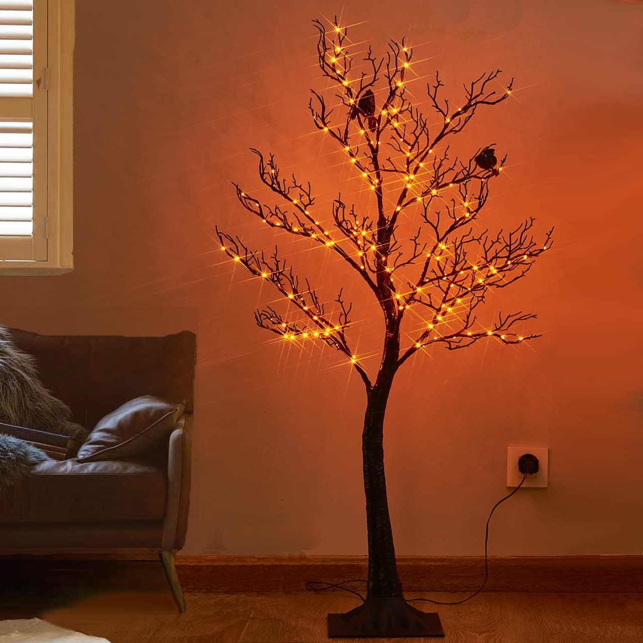 Trees - Hairui Lighted Halloween Tree with 150 Orange Fairy Lights 4FT, Spooky Black Tree Lights Plug in for Indoor Outdoor Home Halloween Party Decoration
