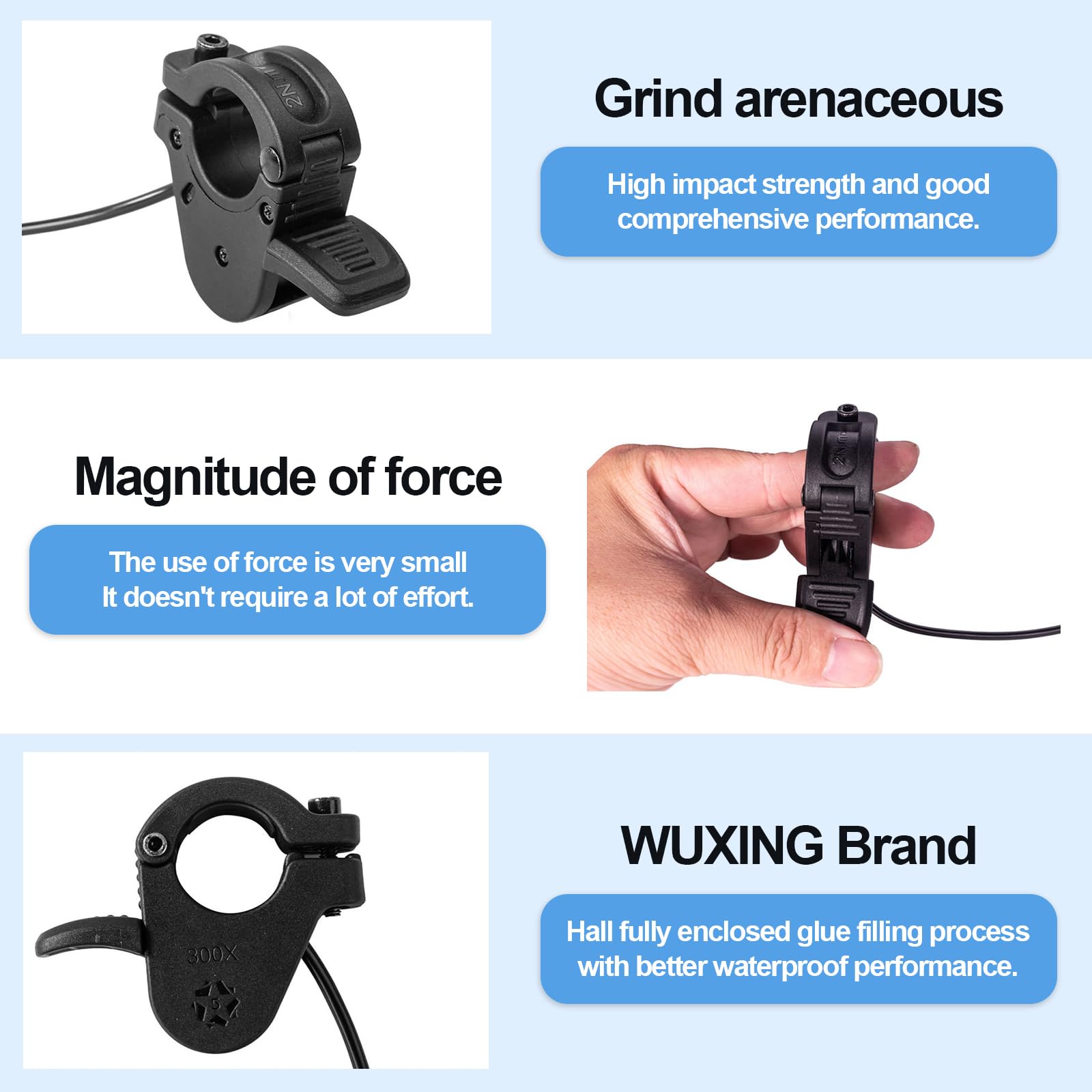 Electric Throttle 300X Thumb Throttle for 7/8inch 22mm Left and Right Handlebars 12v 24v 36v 48v 60v 72v Electric E-Bikes (SM Plug)