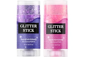 JISKG 2 Color Face and Body Glitter Stick, Singer Concert Music Rave Face Body Sequins Glitter Stick for Women Face/Body/Hair/Eyes/Lip Glitter Makeup. (Purple & Pink)