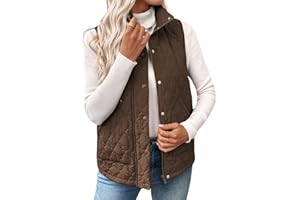 EVALESS Womens Puffer Vest Lightweight Stand Collar Sleeveless Cropped Quilted Jackets Button Fall Zip Up Coat Outerwear