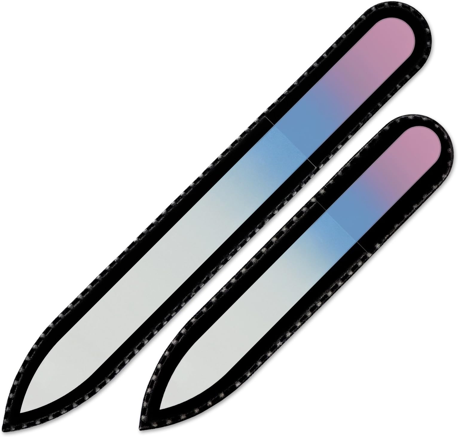 Mont Bleu Set of 2 Crystal Nail Files in Black Velvet Pouch - Rainbow Colours - Genuine Czech Tempered Glass - Lifetime Guaranty - Professional Crystal Fingernail Files