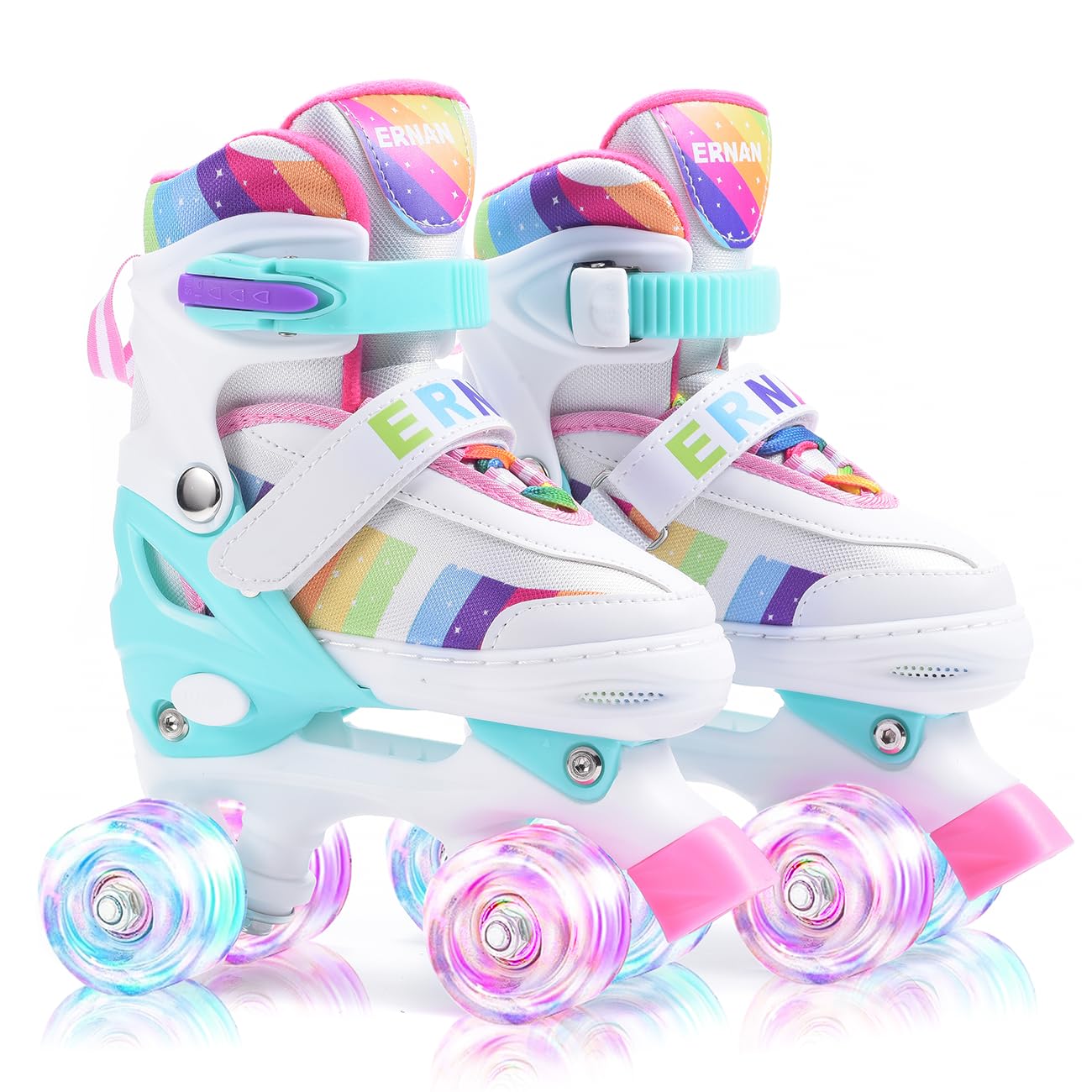 Photo 1 of ERNAN Kids Roller Skates,Girls Roller Skates,4 Size Adjustable with Light up Wheels for for Beginner Kids Girls & Boys (Rainbow, S)